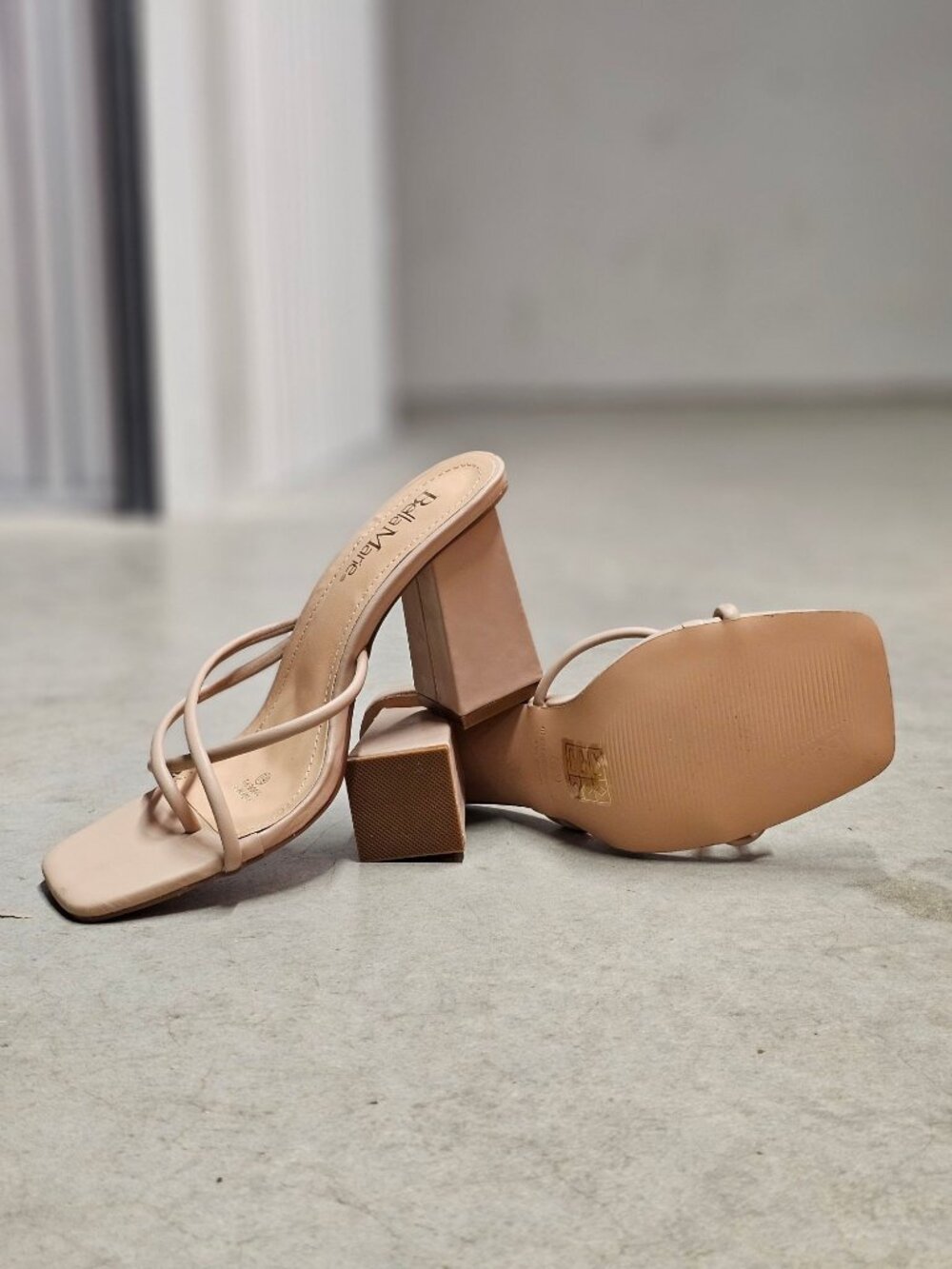 Strappy Nude Block Heel Sandals For Women Square Toe Slip-On Design - Picture 12 of 13